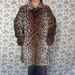Dennis Basso Sz 1x Fab Leopard Animal Print Faux-Fur Reversible Car Coat Jacket